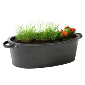 Mega Collections&amp;nbsp;teil/plantenpot Farmer - ovaal - zink - zwart - L43 x D30 X H14 cm   -