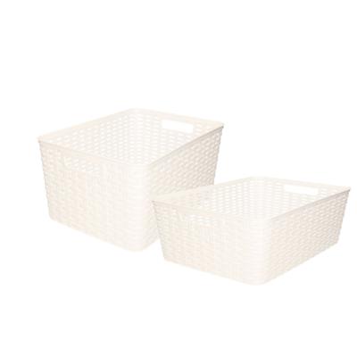 Opbergboxen / opbergmandjes set - 5x stuks - rotan kunststof - wit - met inhoud 12 en 18 liter