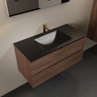 MONDIAZ AIVY 100cm badmeubel Mocha, wastafel Urban solid surface midden 1 kraangat met spiegel (AI-351321URBAN-SI - AI-M100MOMI - AI-S100X70) - thumbnail