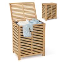 80 L Bamboe Wasmand Wasbox met Deksel Wasbox met Verwijderbare & Wasbare Waszak voor Badkamer Woonkamer Slaapkamer