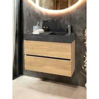 Badmeubel Casajoy Bold Onderkast 80 cm Eiken Met Wastafel Van Natuursteen 2 Lades Casajoy