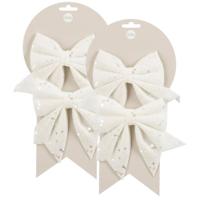 Kerst ornamenten strikken - 4x st - wit met glitter - 12 x 13 cm - kerstboomstrikjes