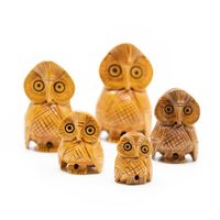 Houten Beeld Uilen Familie (5 stuks)
