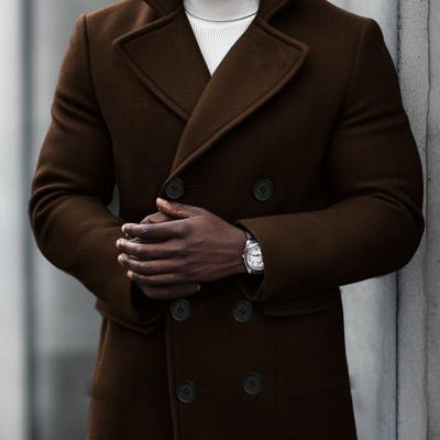 Bon&Bon Homme Men's Navy Blue Double Breasted Wool-Like Overcoat Brown / S