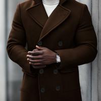 Bon&Bon Homme Men's Navy Blue Double Breasted Wool-Like Overcoat Brown / S