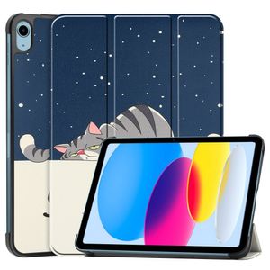 Lunso - iPad 10 (2022) - Tri-Fold Bookcase hoes - Lazy Cat