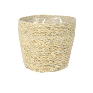 Plantenpot/bloempot van jute/zeegras diameter 18 cm en hoogte 16 cm creme beige