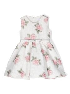 Monnalisa robe à rose imprimée - Blanc