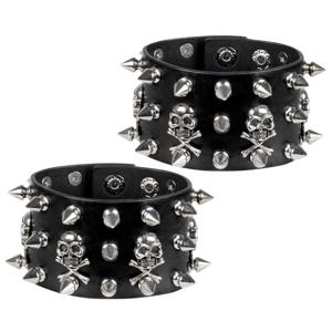 Punker/biker verkleed armband - 2x - met spikes - zwart - voor volwassenen