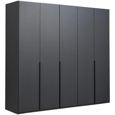 Leen Bakker - Kledingkast Milaan 5-deurs - Grafiet - 236x225x58 Cm - Spaanplaat - Grijs#Zwart