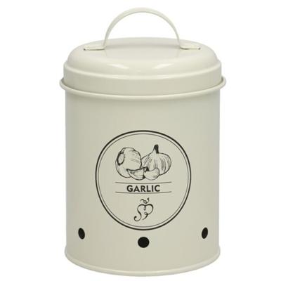 Gerimport Knoflook bewaar pot/blik - metaal - creme - 11 x 17 cm - voorraad/bewaar pot