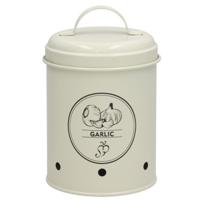 Gerimport Knoflook bewaar pot/blik - metaal - creme - 11 x 17 cm - voorraad/bewaar pot Gerimport Knoflook bewaar pot/blik - metaal - creme - 11 x 17 cm - voorraad/bewaar pot