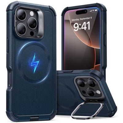 iPhone 16 Pro Max Cyber Tough Case with Stash Stand (HaloLock) - Dark Blue
