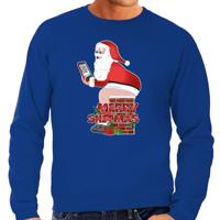 Foute Kersttrui/sweater voor heren - Merry shitmas - blauw - Kerstman op de wc - thumbnail