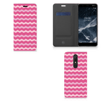 Nokia 5.1 (2018) Hoesje met Magneet Waves Pink - thumbnail