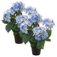 Set van 2x stuks hortensia kunstplant in kunststof pot - blauw - 40 cm - Hydrangea Macrophylla