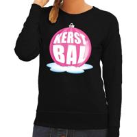 Foute kersttrui sweater - kerstbal roze - voor dames - zwart - lange mouwen