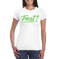 Verkleed T-shirt voor dames - feest - wit - groen glitter - carnaval/themafeest