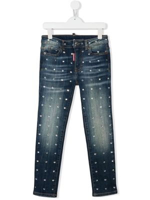 DSQUARED2 KIDS jean Swaroski Crystal à effet délavé - Bleu