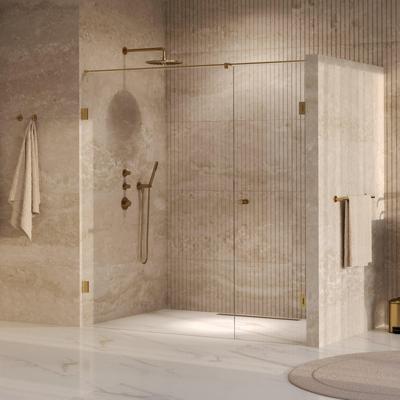 BRAUER Void Carving Nisdeur - 2-delig - 190x200cm - 70cm draaideur aan muur - glascoating - omkeerbaar - helder glas - geborsteld goud PVD GS-VOCN2H70120200GG