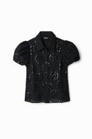 Blouse met broderie anglaise - BLACK - S - thumbnail