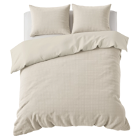 Dekbedovertrek Teddy - Check - Beige - Lits-Jumeaux (240x220 Cm) - Creme Microvezel - Effen - Sleeptime - Dekbed-Discounter.nl