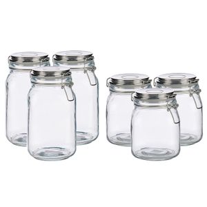 Set van 6x stuks luxe keuken voorraadpotten met klepdeksel zilver 1000 ml en 1500 ml