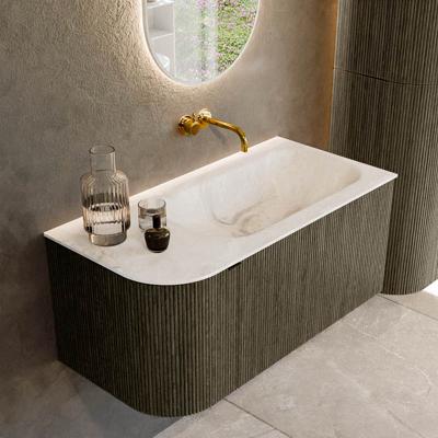 Badmeubel Mondiaz Kurve-Dlux | 95 cm cm | Meubelkleur Shadow | Wastafelkleur Frappe | Solid surface | Wasbak rechter zijde spoelbak | Zonder kraangat(en)