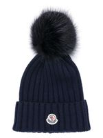 Moncler bonnet nervuré à logo appliqué - Bleu - thumbnail