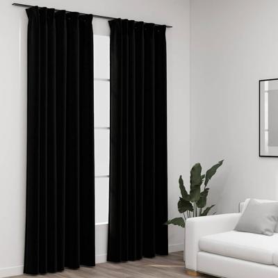VidaXL Gordijnen linnen-look verduisterend haken 2 st 140x245 cm zwart