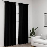 VidaXL Gordijnen linnen-look verduisterend haken 2 st 140x245 cm zwart