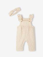 Fleece romper + hoofdband baby ecru