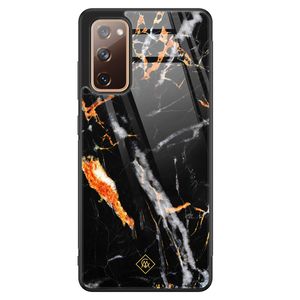Samsung Galaxy S20 FE glazen hardcase - Marmer zwart oranje