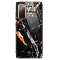 Samsung Galaxy S20 FE glazen hardcase - Marmer zwart oranje