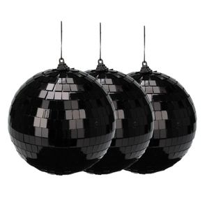 Grote discobal kerstbal /spiegel kerstballen- 3x -zwart -15cm -kunststof