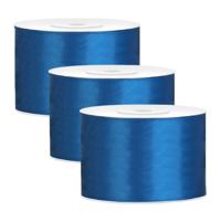Partydeco Cadeaulint - 3x - blauw - 5 cm x 25 meter - satijn - sierlint - inpakken - decoratie