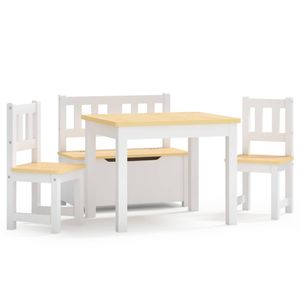 The Living Store kindertafel en stoelenset - wit en beige - MDF - tafel 60 x 50 x 48 cm - stoel 25 x 25 x 55 cm -