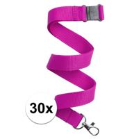 Keycord/lanyard koord - 30x - fuchsia roze - met sleutelhanger - 50 cm