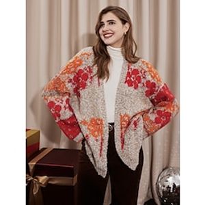 Dames Trui Jas Open voorzijde Geribd breien Acryl Bloemig Gebreid Lente Herfst Lang Werk Dagelijks Uitgaan Modieus Casual Zacht Lange mouw Bloemig Khaki S M L miniinthebox
