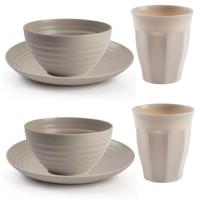 Camping Servies set 24 delig - kunststof - beige - 8x borden/8x drinkbekers/8x kommetjes