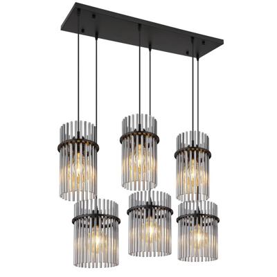 Globo Zwarte hanglampGorley met smoke glas 6-lichts - 15698-6H