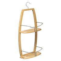 Luxe doucherekje/badkamerrekje 2 lagen bamboe hout met ophanghaak 27 x 13 x 59 cm