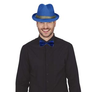 Verkleedkleding setje 2 delig - blauw - hoed met vlinderstrikje - voor heren/dames