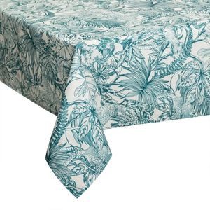 Tafelkleed rechthoekig 240 x 140 cm petrol blauw met print polyester