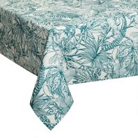 Tafelkleed rechthoekig 240 x 140 cm petrol blauw met print polyester - thumbnail