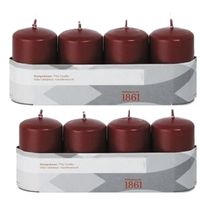 8x Bordeaux cilinderkaarsen/stompkaarsen 5 x 8 cm 18 branduren