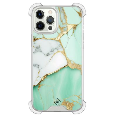 iPhone 12 (Pro) siliconen shockproof hoesje - Marmer mintgroen