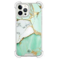 iPhone 12 (Pro) siliconen shockproof hoesje - Marmer mintgroen