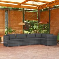5-delige Loungeset met kussens poly rattan grijs