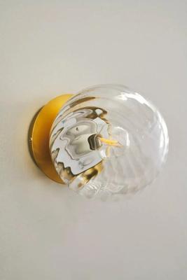 Wandlamp messing met glazen kap E14 fitting & schakelaar &apos;Chisell&apos;